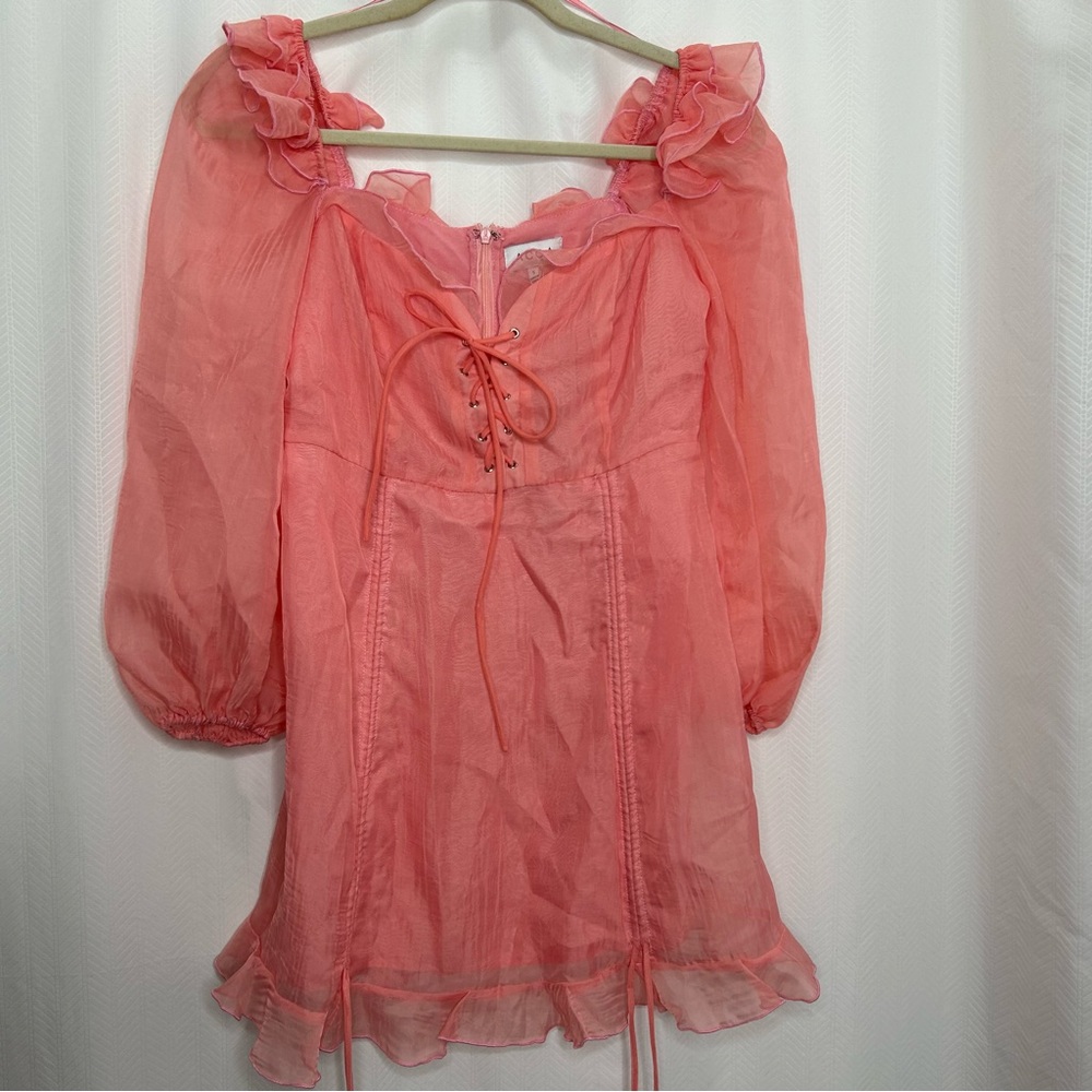 Acoa pink mini dress ruffles lace up